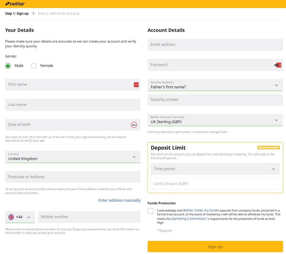 Betfair Registration