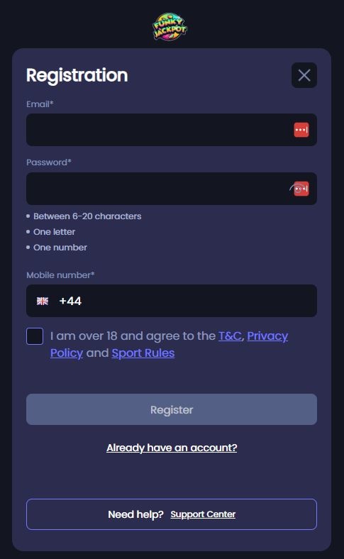 Funky Jackpot Registration