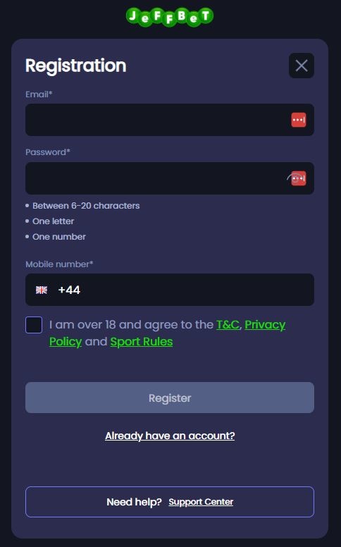 Jeffbet Registration