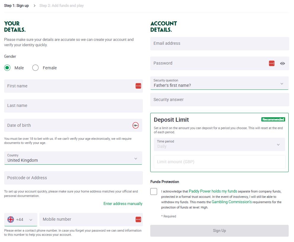 Paddypower Registration