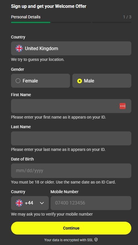Parimatch Registration