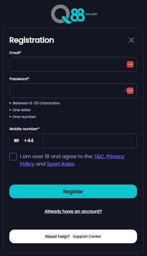 Q88bets Registration