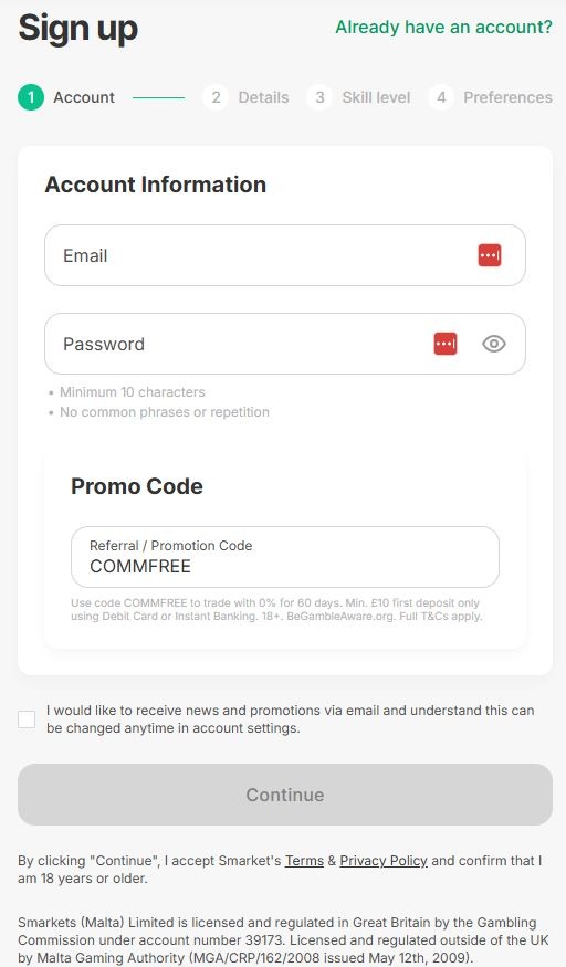 Smarkets Registration