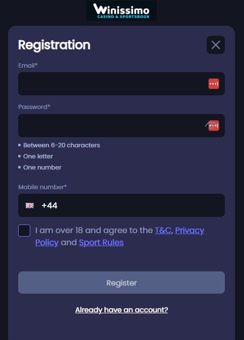 Winissimo Registration