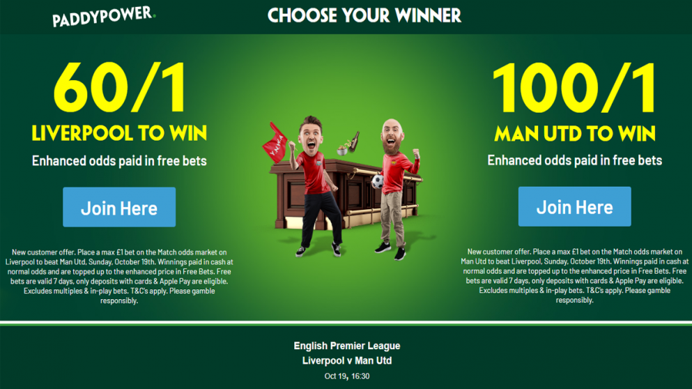 Get 60/1 on Liverpool or 100/1 on Man United with this Paddy Power offer!