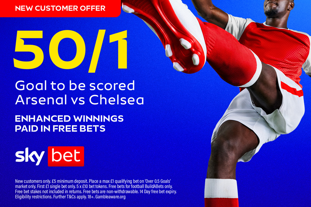 Get 50/1 for a goal in Arsenal vs Chelsea at Sky Bet