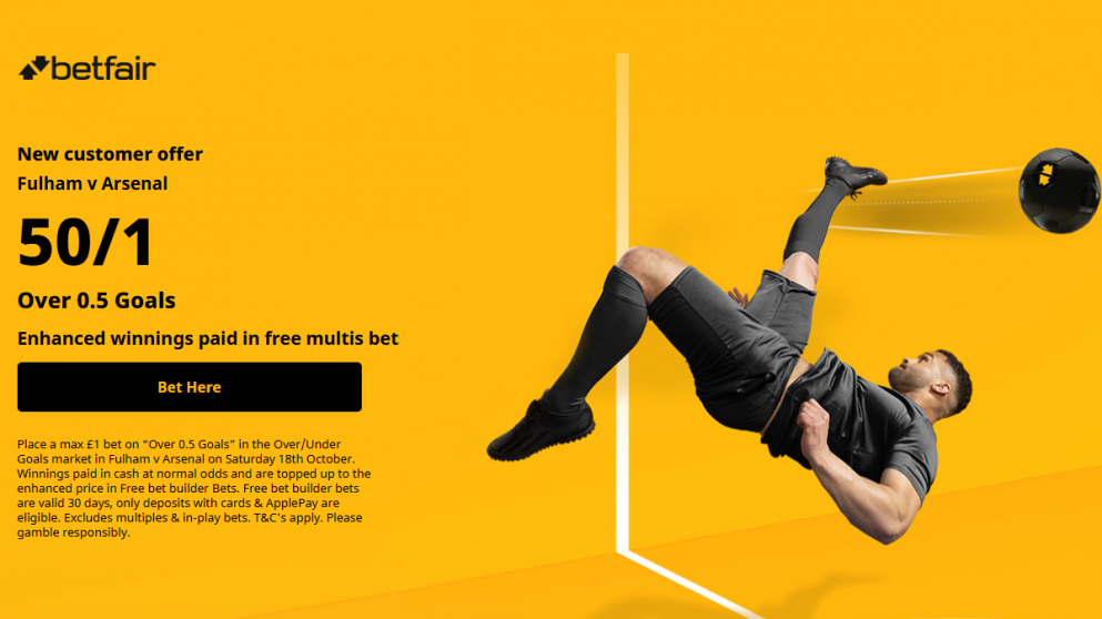 Get 50/1 on a goal to be scored in Fulham vs Arsenal today!