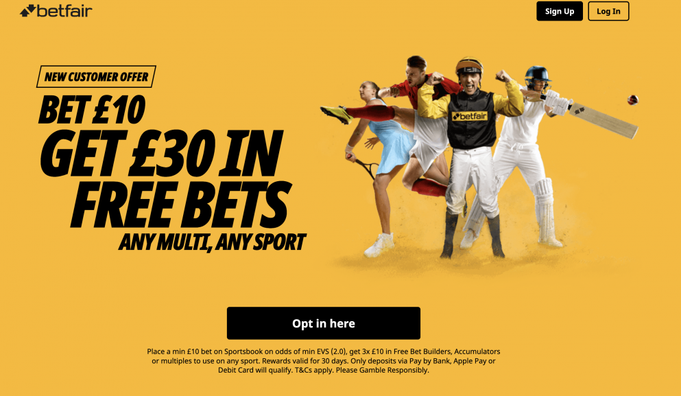 Get £30 in free bets when you sign up at Betfair