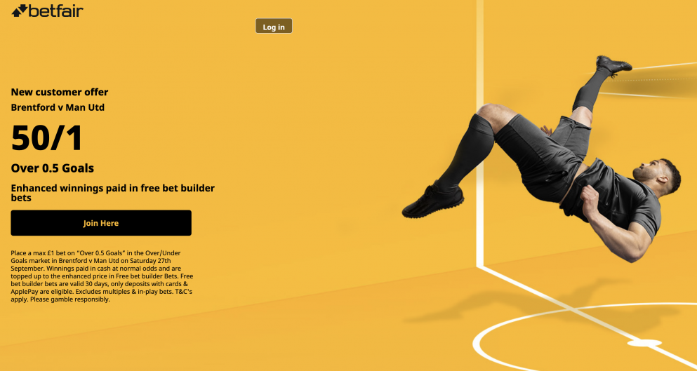 Get 50/1 for a goal in Brentford vs Man Utd with Betfair