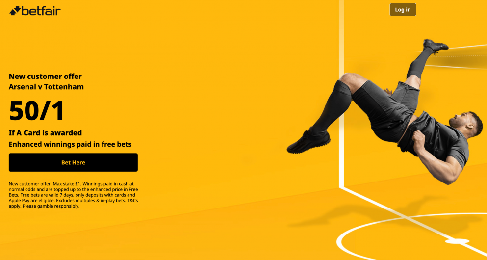 Betfair Arsenal Tottenham Offer: Get A Huge 50/1 For A Card To Be 