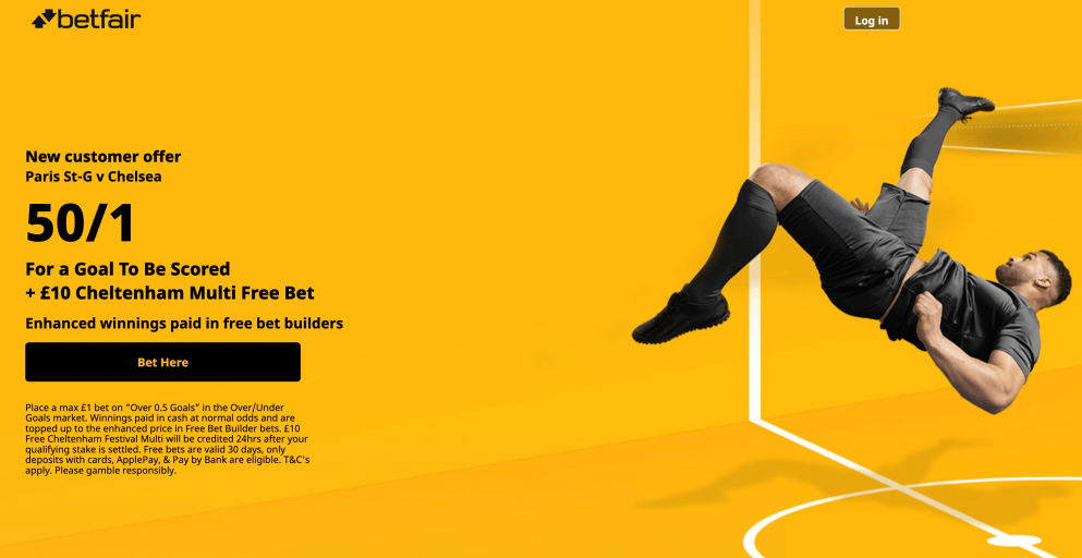 Get 50/1 for a goal in PSG v Chelsea at Betfair