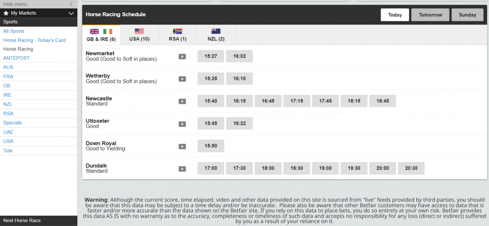 Betfair Exchange Horse Racing Page
