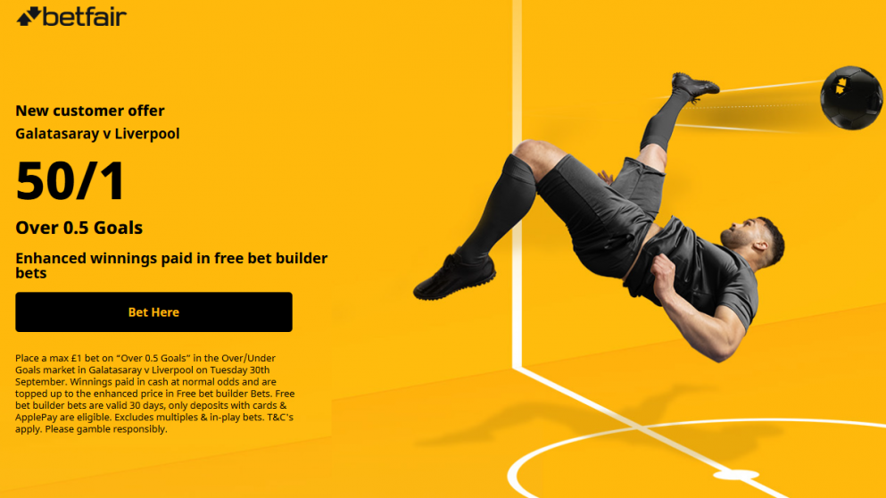 Get 50/1 for a goal in Galatasaray vs Liverpool with Betfair