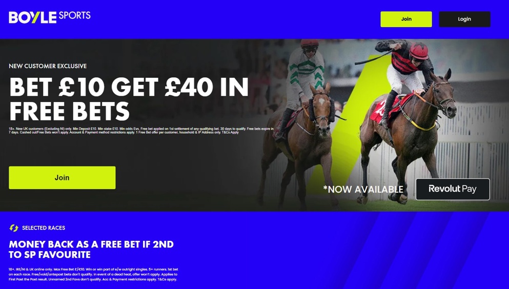 Get £40 in Free Bets PLUS money back if your horse loses in the Coventry today with BOYLE Sports