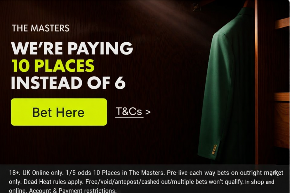 Get an enhanced 10 places each-way on The Masters 2026 at BOYLE Sports