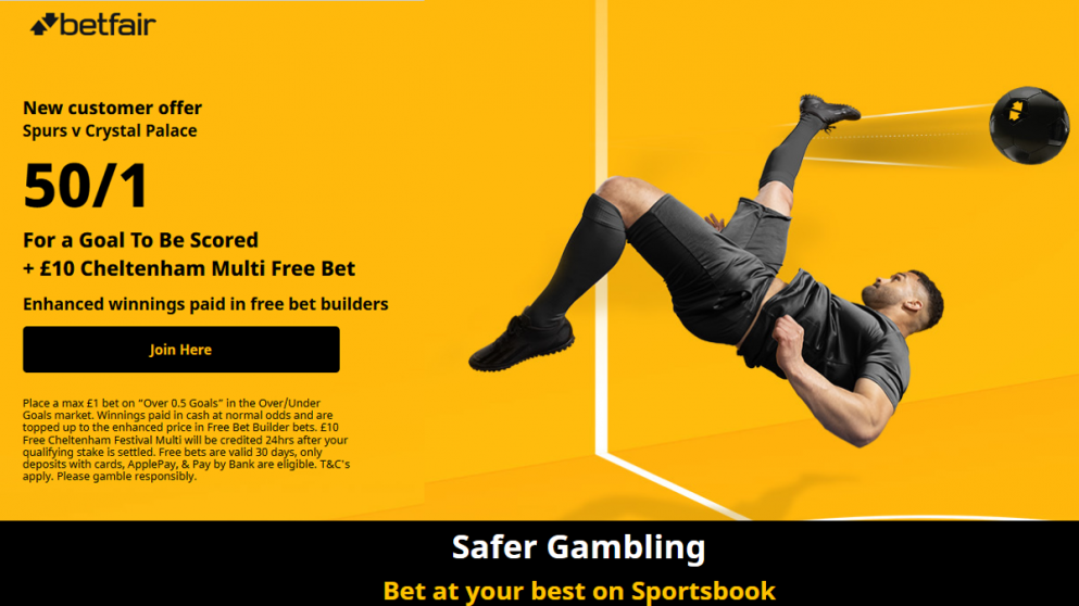 Get 50/1 for a goal to be scored tonight with Betfair