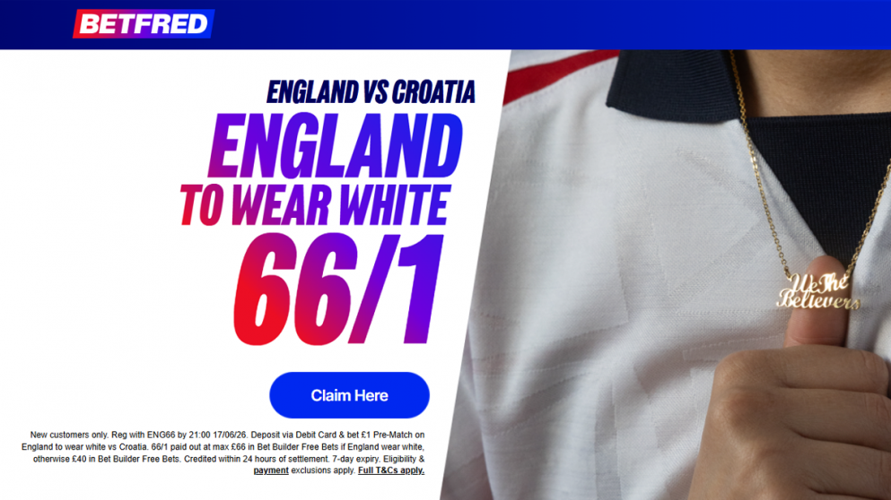 Get this huge boost on England wearing white in their first game with Betfred