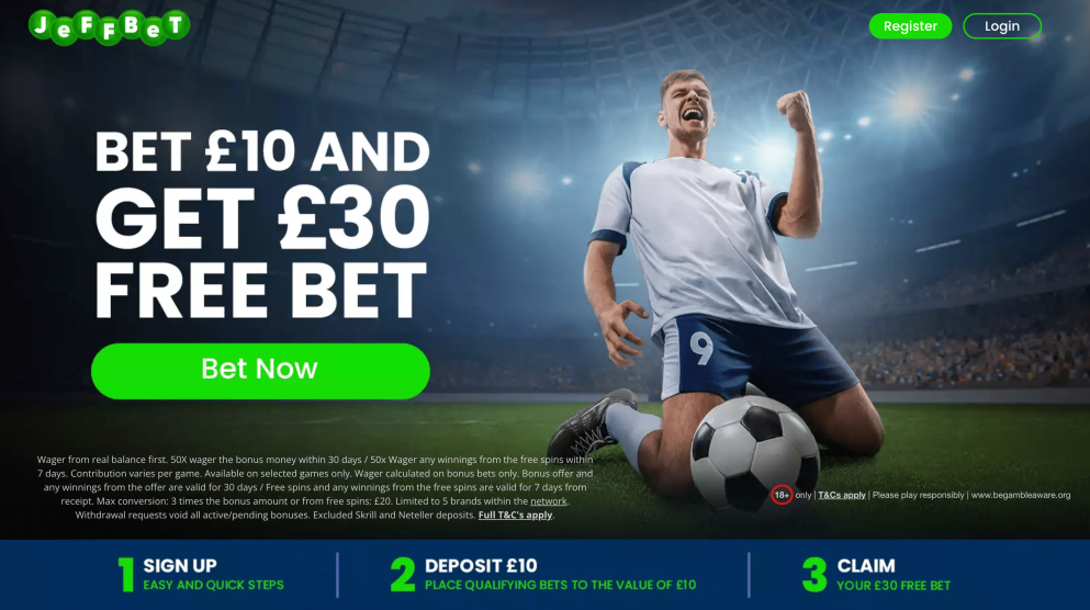 Get £30 in free bets at JeffBet