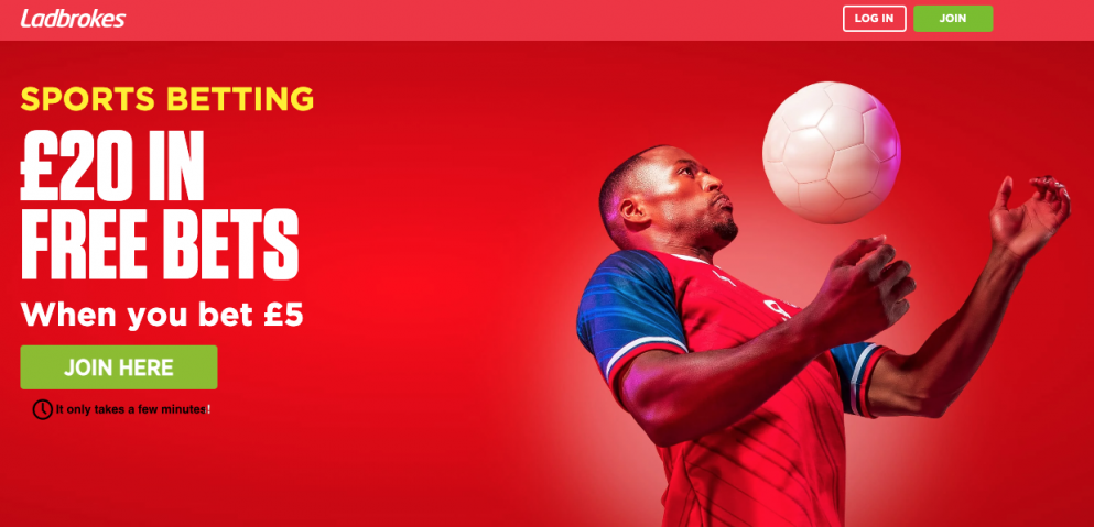 Get a £20 free bet when you join Ladbrokes