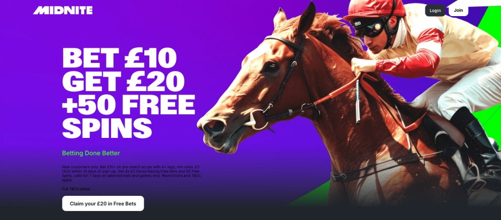 Get £20 in free bets at Midnite