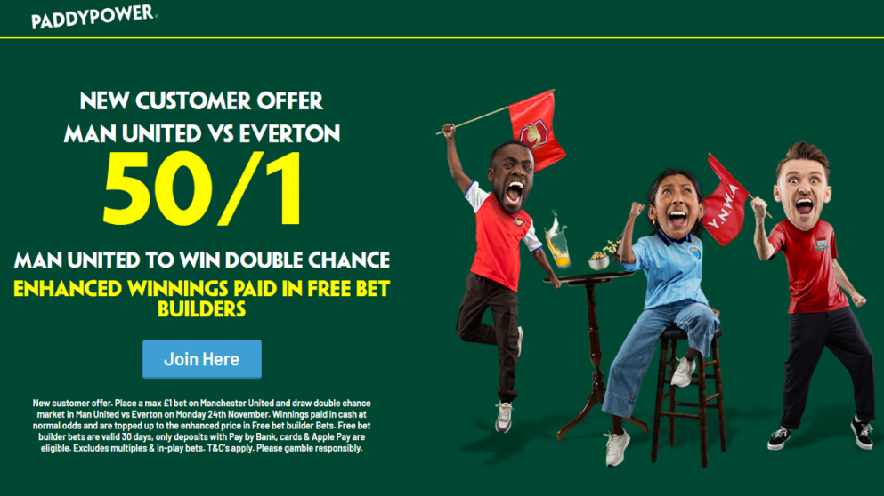 50/1 on Man United double chance with Paddy Power