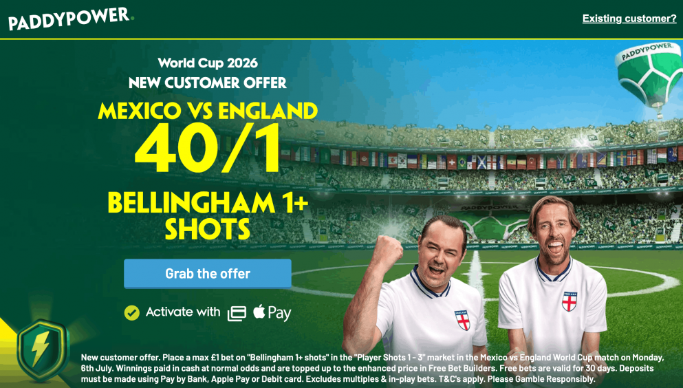 Get 40/1 for Bellingham to have a shot vs Mexico at Paddy Power
