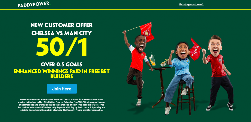 Get 50/1 for a goal in 90mins with Paddy Power