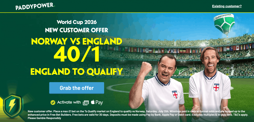 Get England to qualify at 40/1 at Paddy Power
