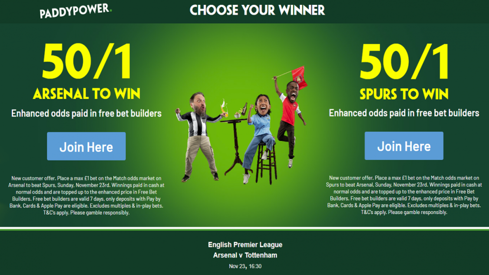 50/1 on either Arsenal or Spurs in the NLD with Paddy Power