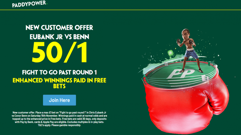 Get 50/1 on the fight going more than one round with Paddy Power!
