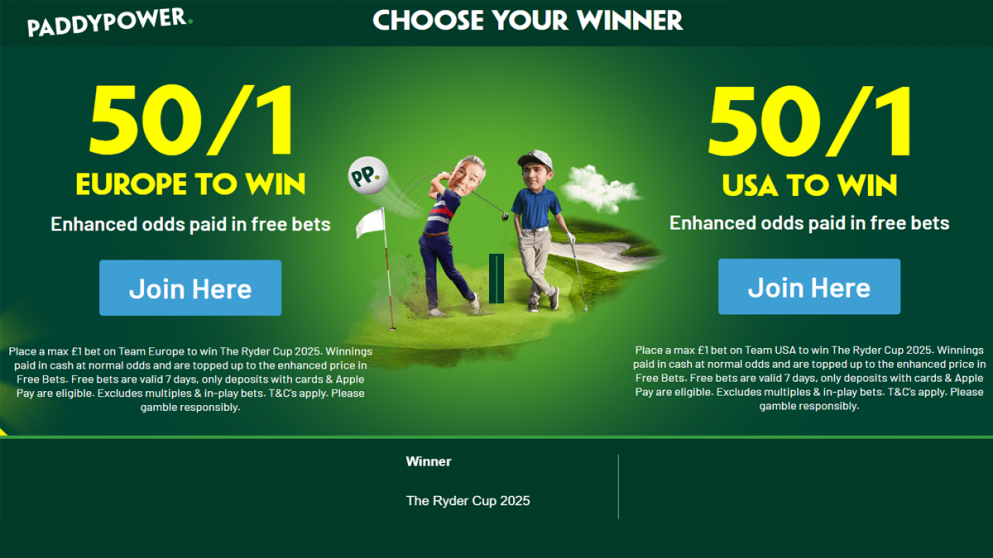 Grab either team at an enhanced price for the 2025 Ryder Cup here!