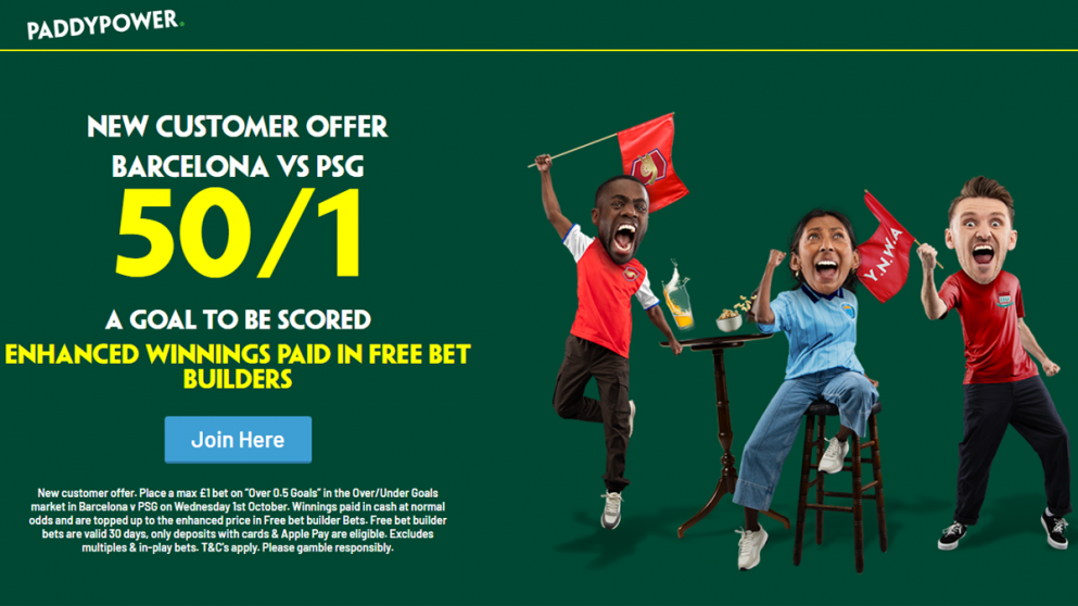 Get 50/1 on a goal to be scored tonight in Barcelona with this Paddy Power offer!