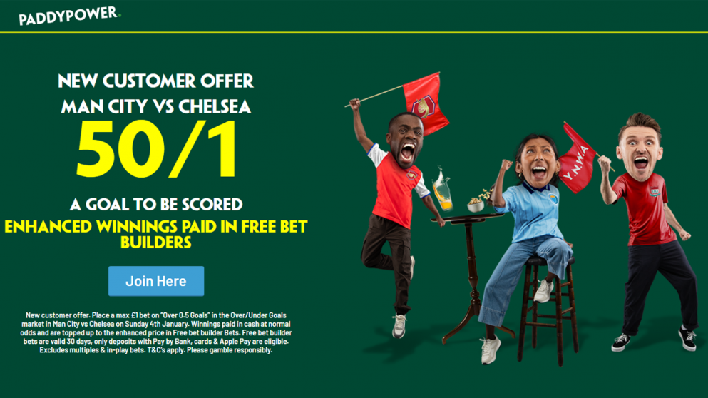 Get this odds boost on Man City vs Chelsea today with Paddy Power
