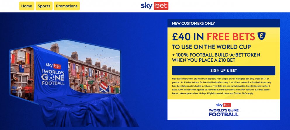 Get £40 in free bets when you join Sky Bet