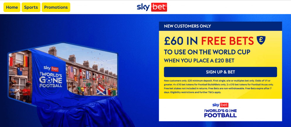 Get £60 in free bets when you register at Sky Bet
