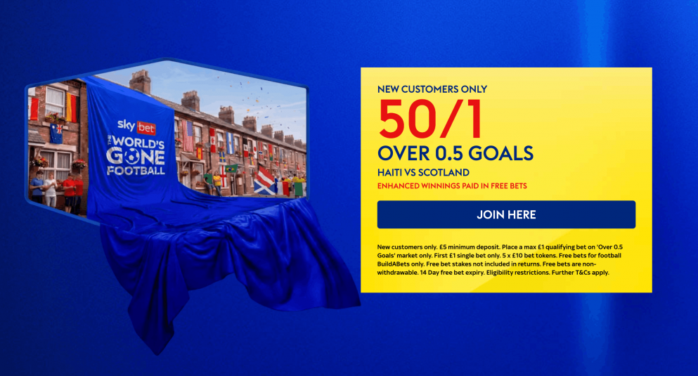 Get 50/1 for a goal in Haiti vs Scotland at Sky Bet
