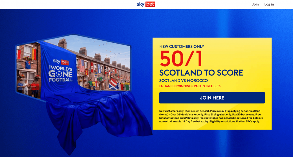 Get 50/1 for Scotland to score at Sky Bet