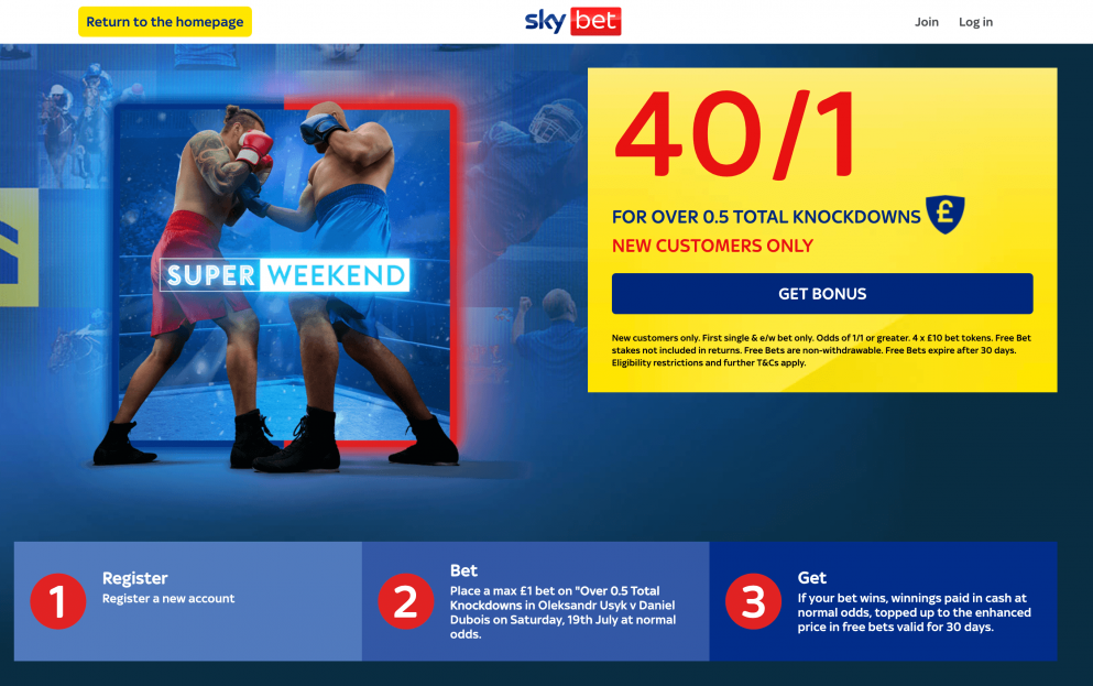 Get 40/1 for a knockdown in Usyk vs Dubois at Sky Bet