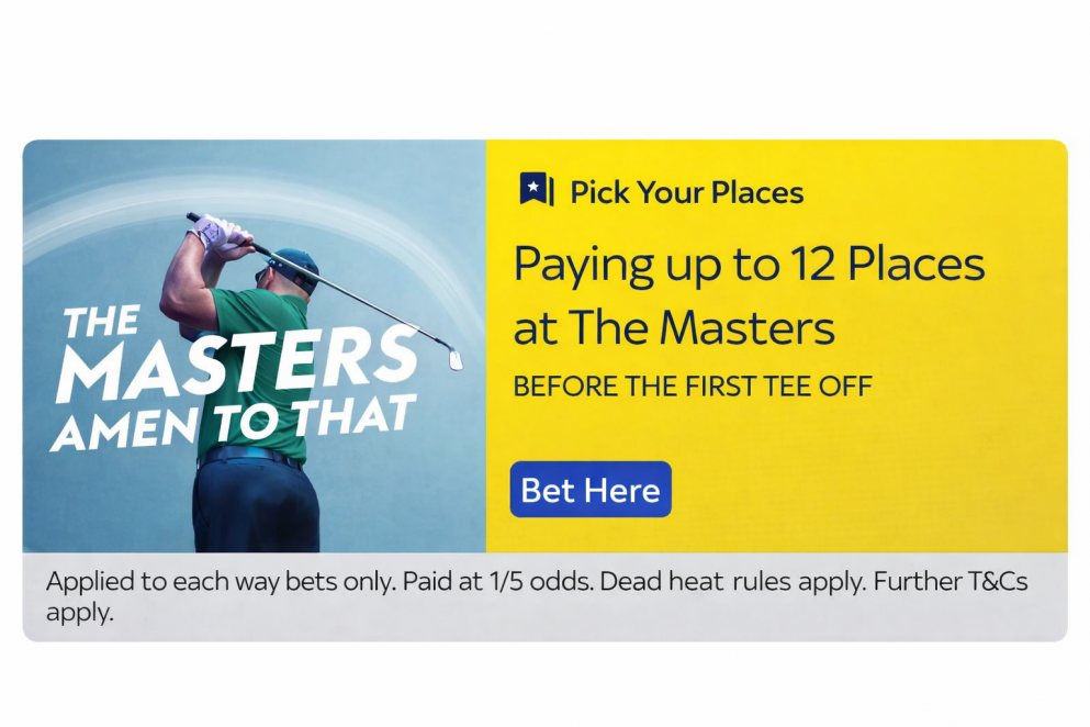 Get an enhanced 12 places each-way on The Masters 2026 at Sky Bet
