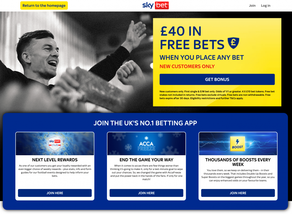 Get £40 in free bets from a 5p bet at Sky Bet