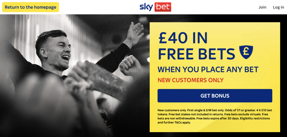 Sign up today to get £40 in free bets at Sky Bet