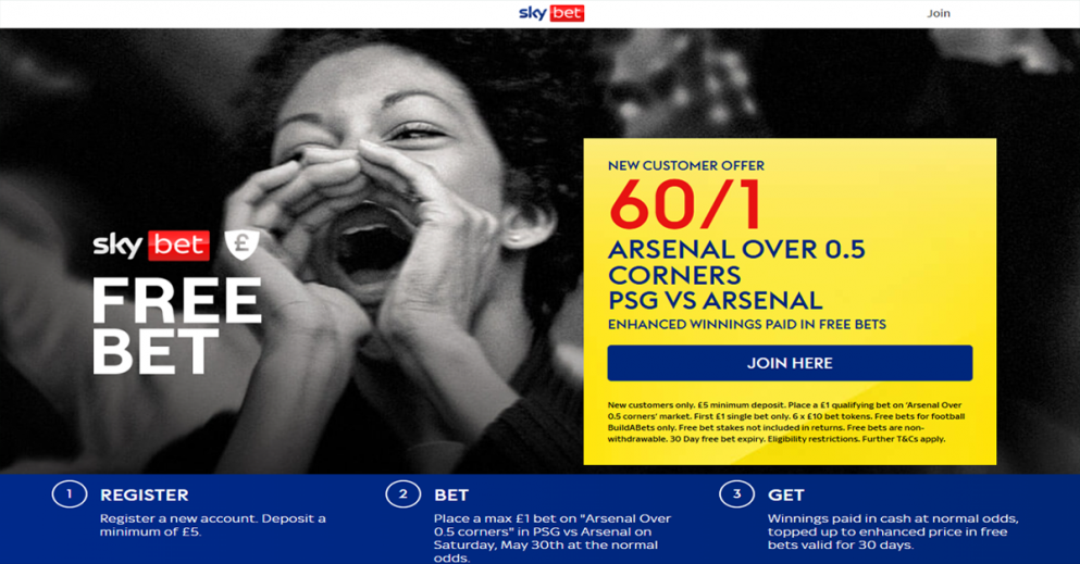 Get this enhanced price on one Arsenal corner in today's Champions League final with Sky Bet!