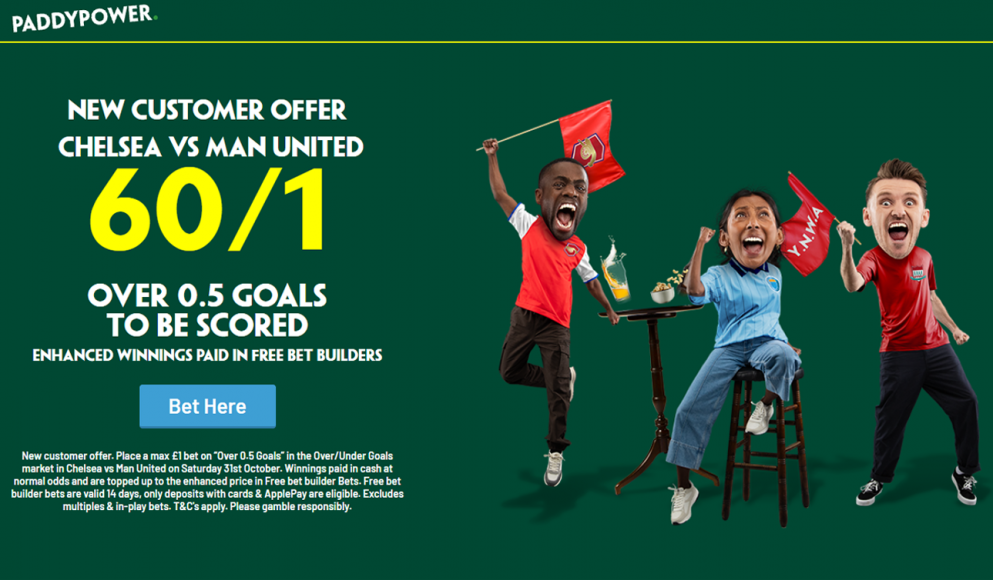 Paddy Power 60/1 over 0.5 goals offer is live!