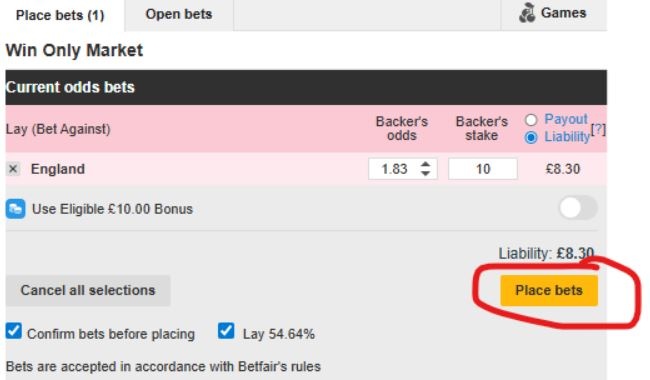 Place bets’ button