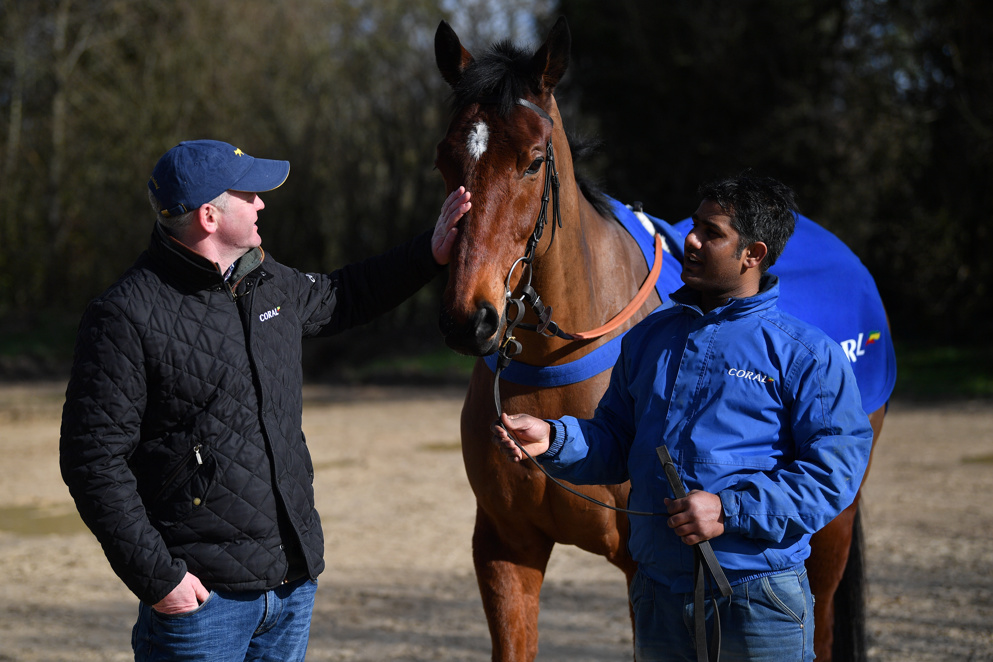Joe Tizzard (assistant trainer) standing with Cheltenham Gold Cup hope Lostintranslation.