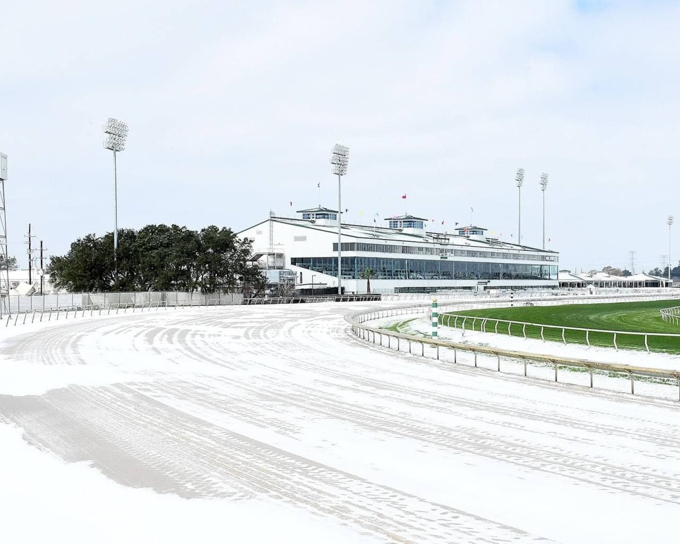 Sam Houston Race Park under snow and ice...This past week along the Southwest Circuit, everyone was greatly affected by the weather. J.N. Campbell commentary looks at the lessons and the region. (courtesy of Coady Photo)